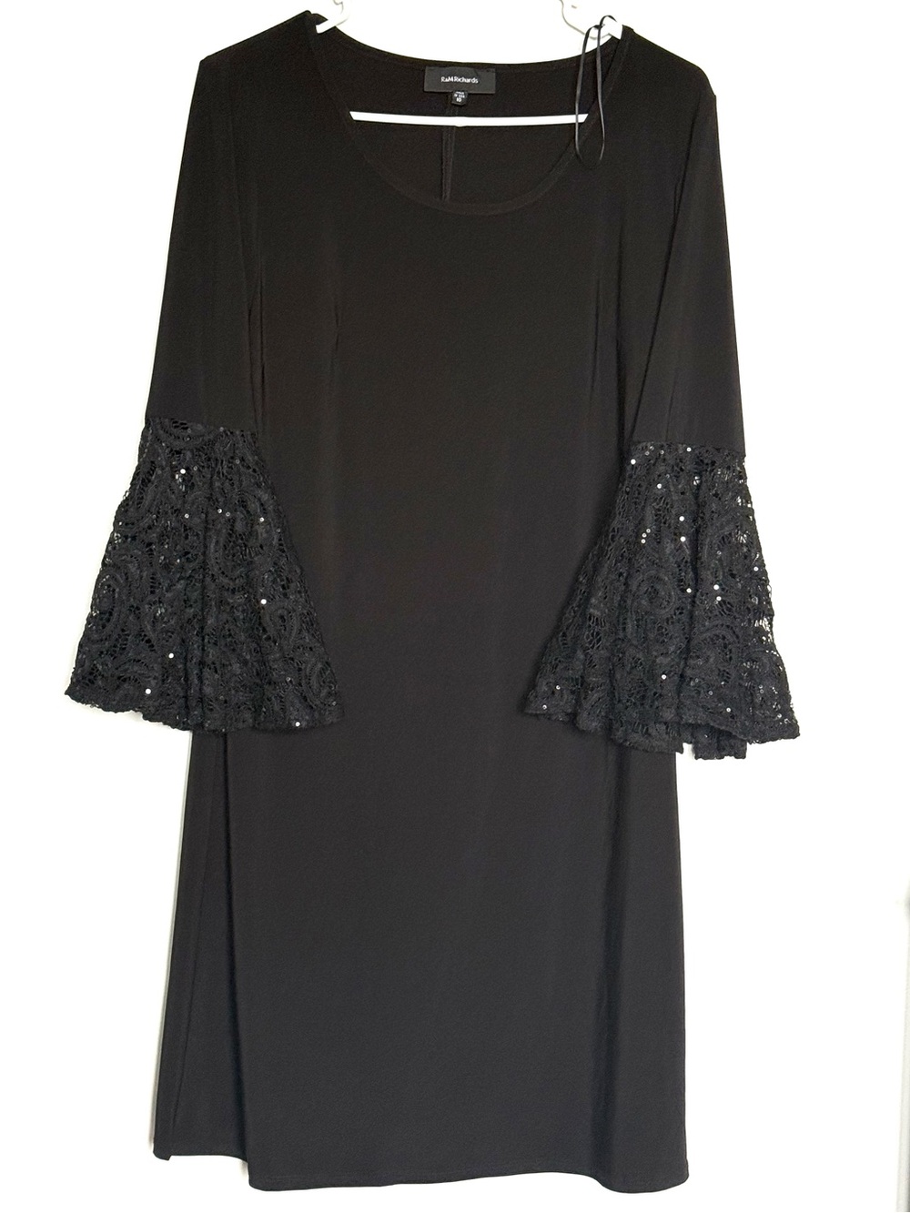 R&M Richards Black Lace Bell-Sleeve Long Sleeve Dress
